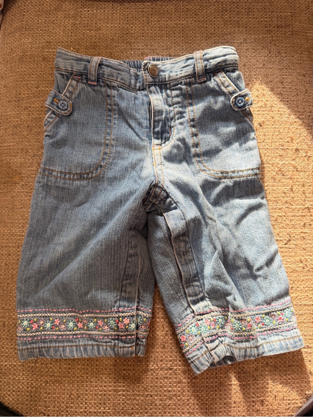 Carter's Baby Girl 9M Light Wash Denim Jeans Floral Embroidered Hem